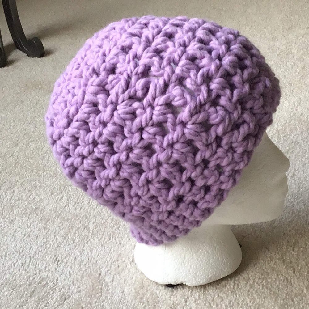Messy Bun Hat Chunky Crochet Purple
